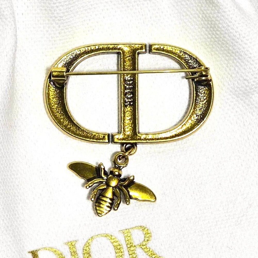 Dior Bee Antique Gold Brooch / Pin with Crystal in a Jewelry Bag Vintage & Rare - Picture 4 of 12